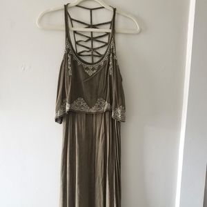 Earthbound Trading Co Olive Green Maxi Dress, L